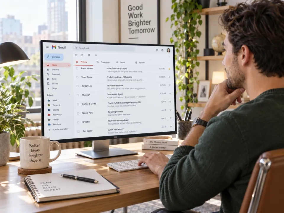 A man looking through his Gmail inbox